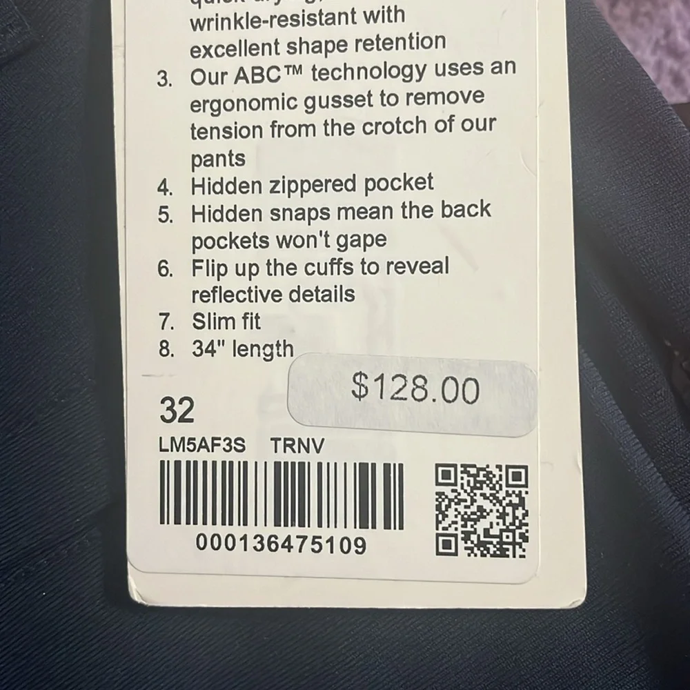 Lululemon Commission Pant Slim 34"L Warpstreme Men's Size 32 True Navy - Picture 7 of 7